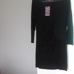 Long sleeve ruched black dress
